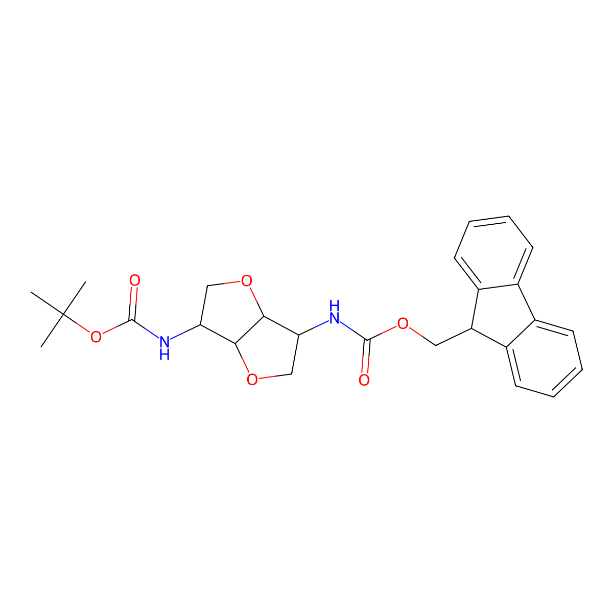 (9H-fluoren-9-yl)methyl N-(6-{[(tert-butoxy)carbonyl]amino}-hexahydrofuro[3,2-b]furan-3-yl)carbamate molecular structure, CAS 2680613-00-5