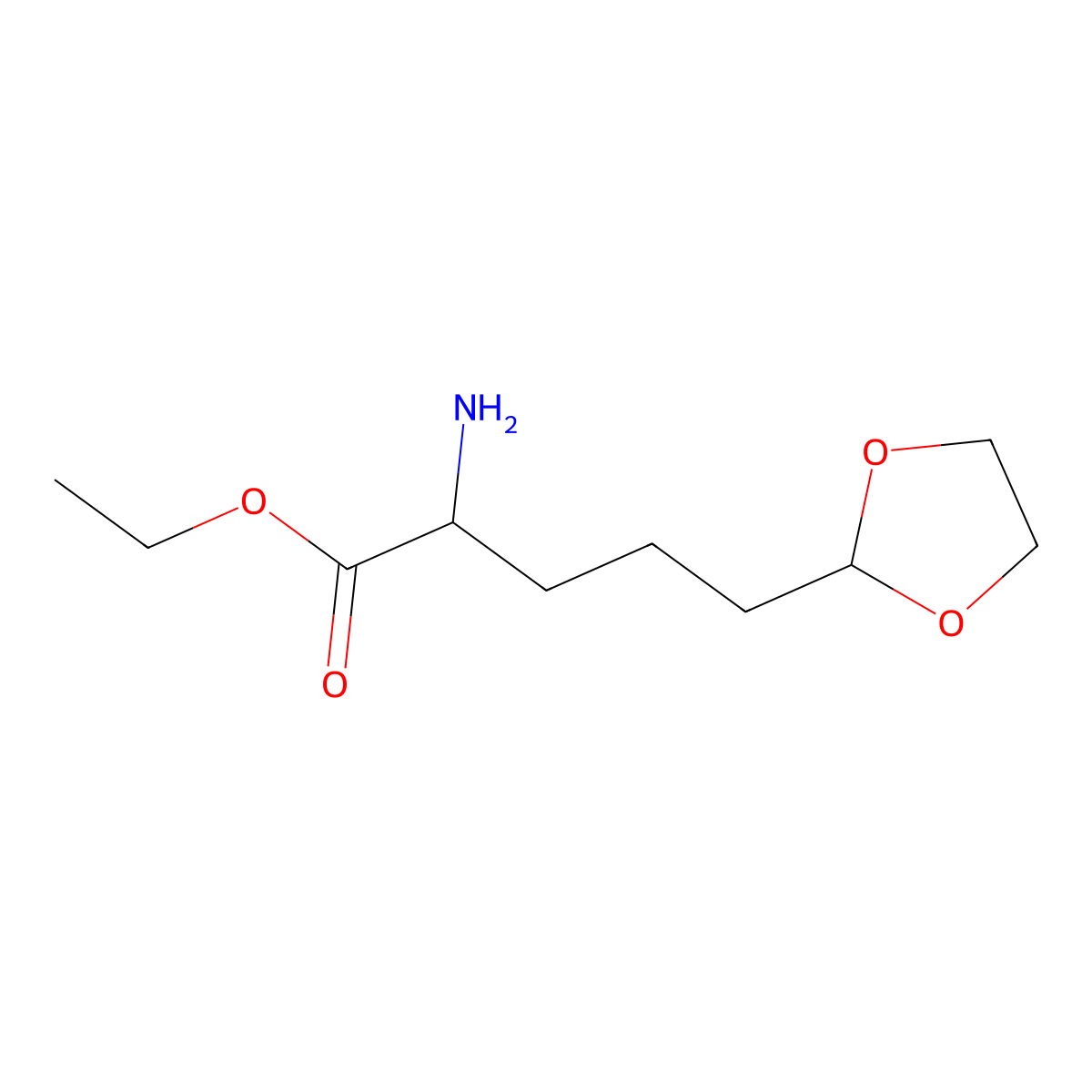 Ethyl 2-amino-5-(1,3-dioxolan-2-yl)pentanoate molecular structure, CAS 2680613-02-7
