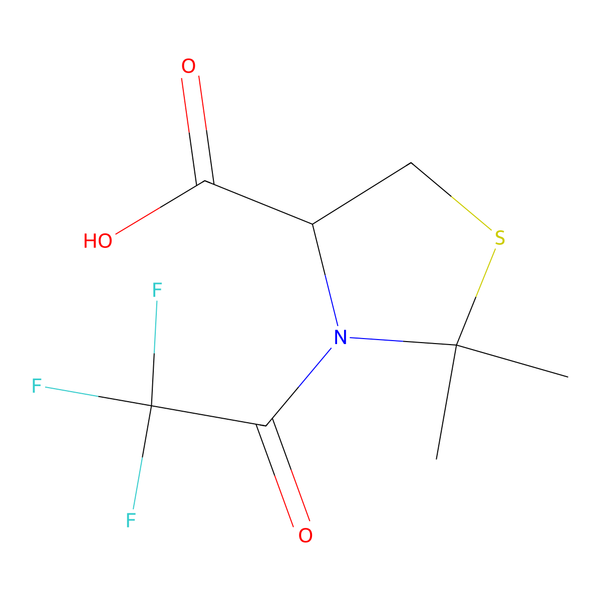 2,2-Dimethyl-3-(2,2,2-trifluoroacetyl)-1,3-thiazolidine-4-carboxylic acid molecular structure, CAS 2680614-03-1