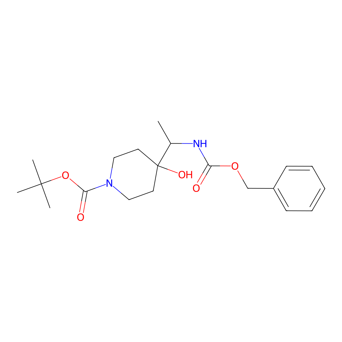 Tert-butyl 4-(1-{[(benzyloxy)carbonyl]amino}ethyl)-4-hydroxypiperidine-1-carboxylate molecular structure, CAS 2680614-07-5