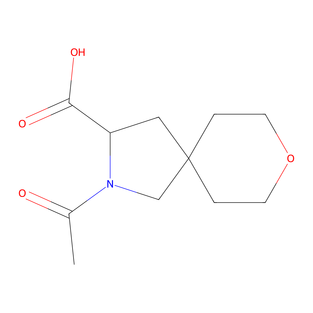 2-Acetyl-8-oxa-2-azaspiro[4.5]decane-3-carboxylic acid molecular structure, CAS 2680614-20-2