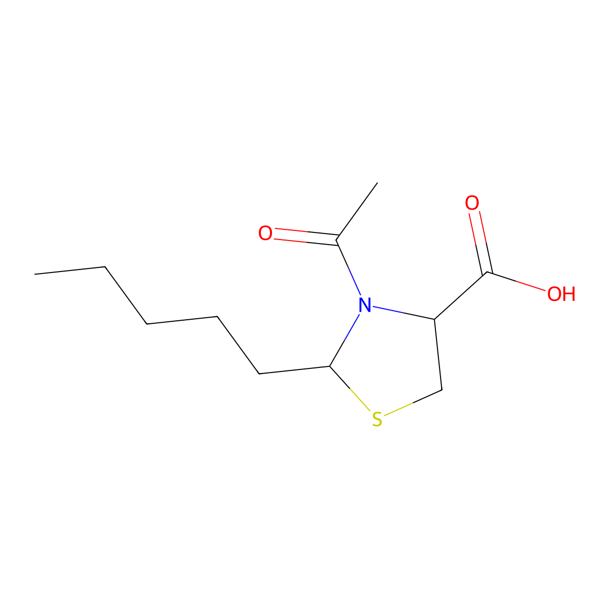 3-Acetyl-2-pentyl-1,3-thiazolidine-4-carboxylic acid molecular structure, CAS 2680614-24-6