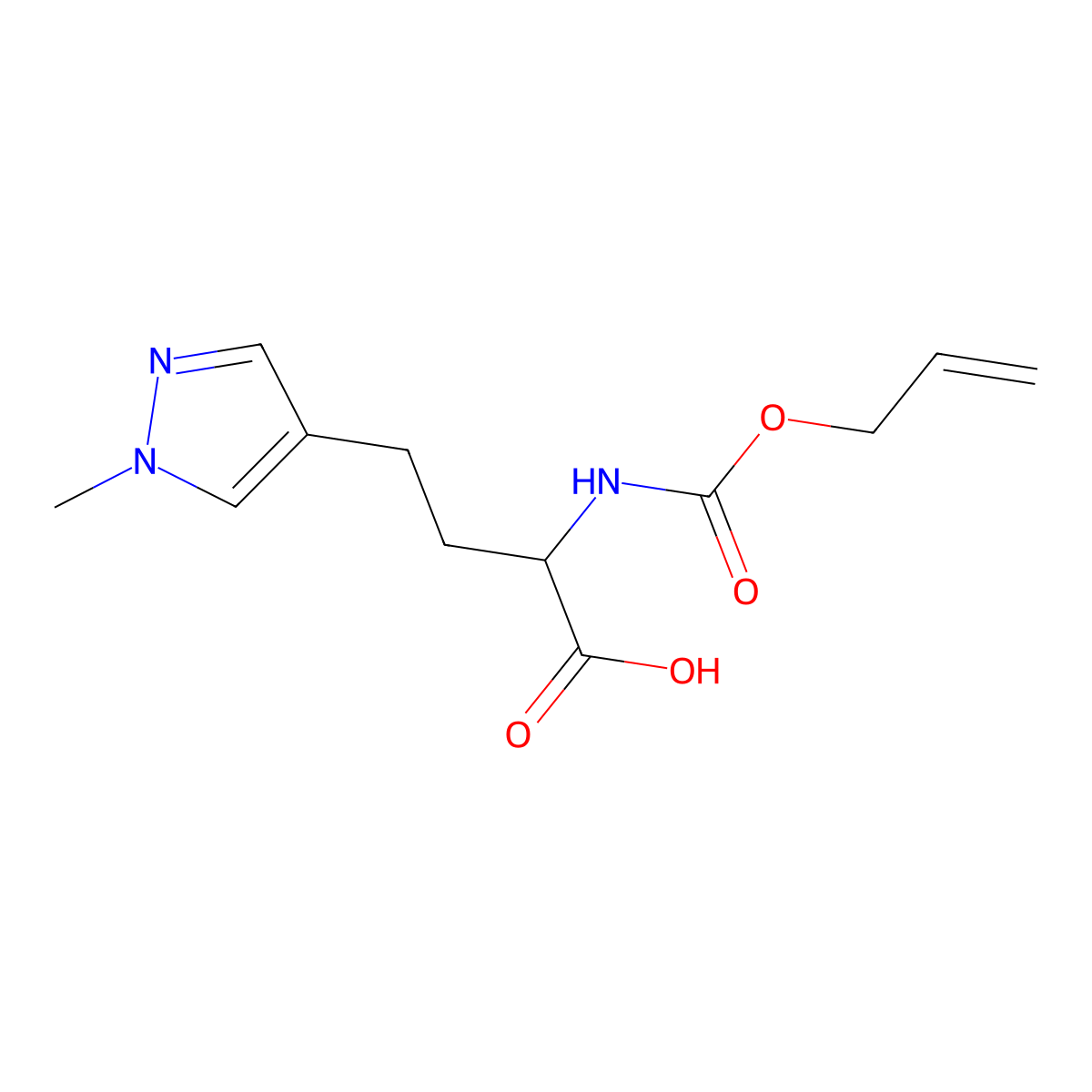 4-(1-methyl-1H-pyrazol-4-yl)-2-{[(prop-2-en-1-yloxy)carbonyl]amino}butanoic acid molecular structure, CAS 2680614-47-3