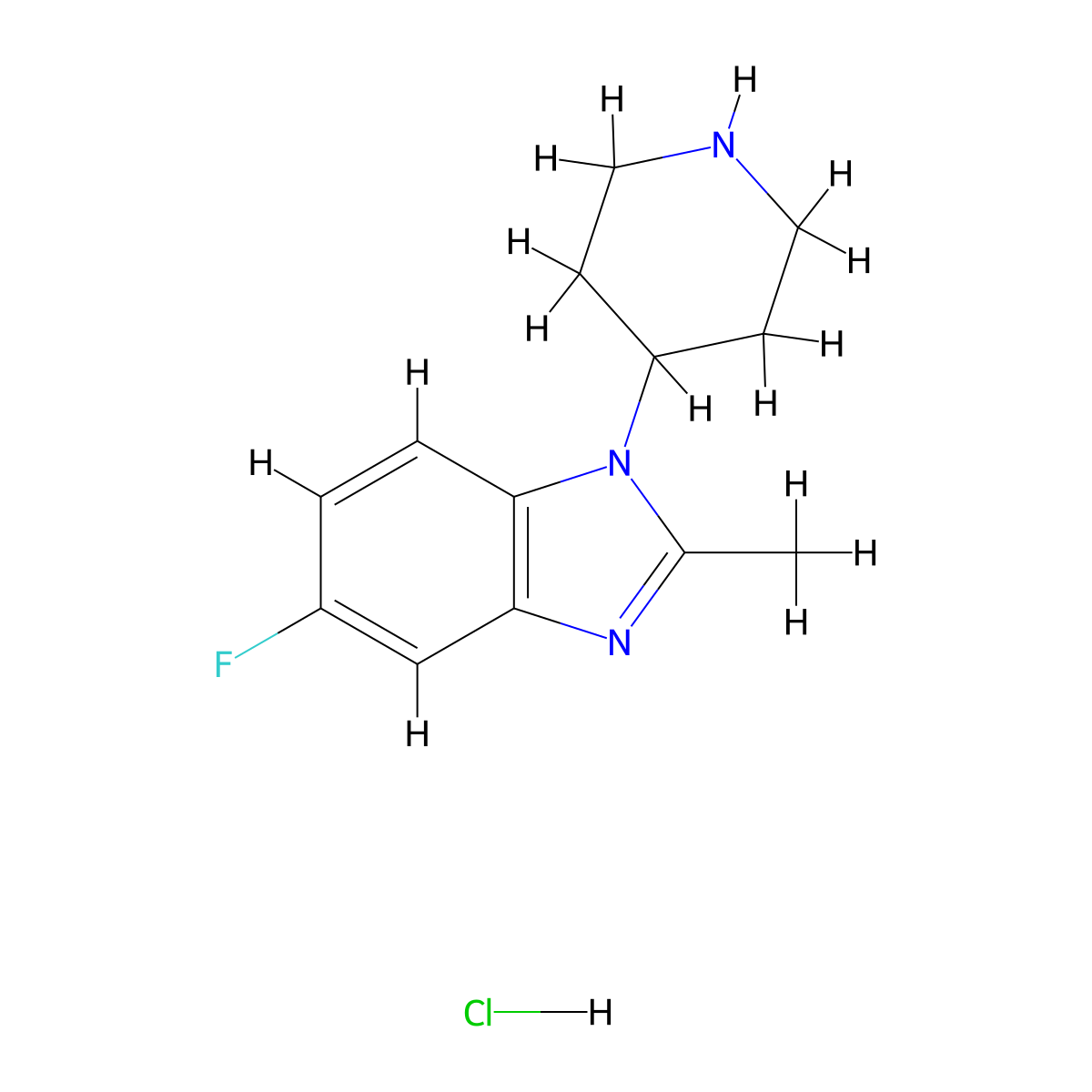 5-fluoro-2-methyl-1-(piperidin-4-yl)-1H-1,3-benzodiazole hydrochloride molecular structure, CAS 2680614-78-0
