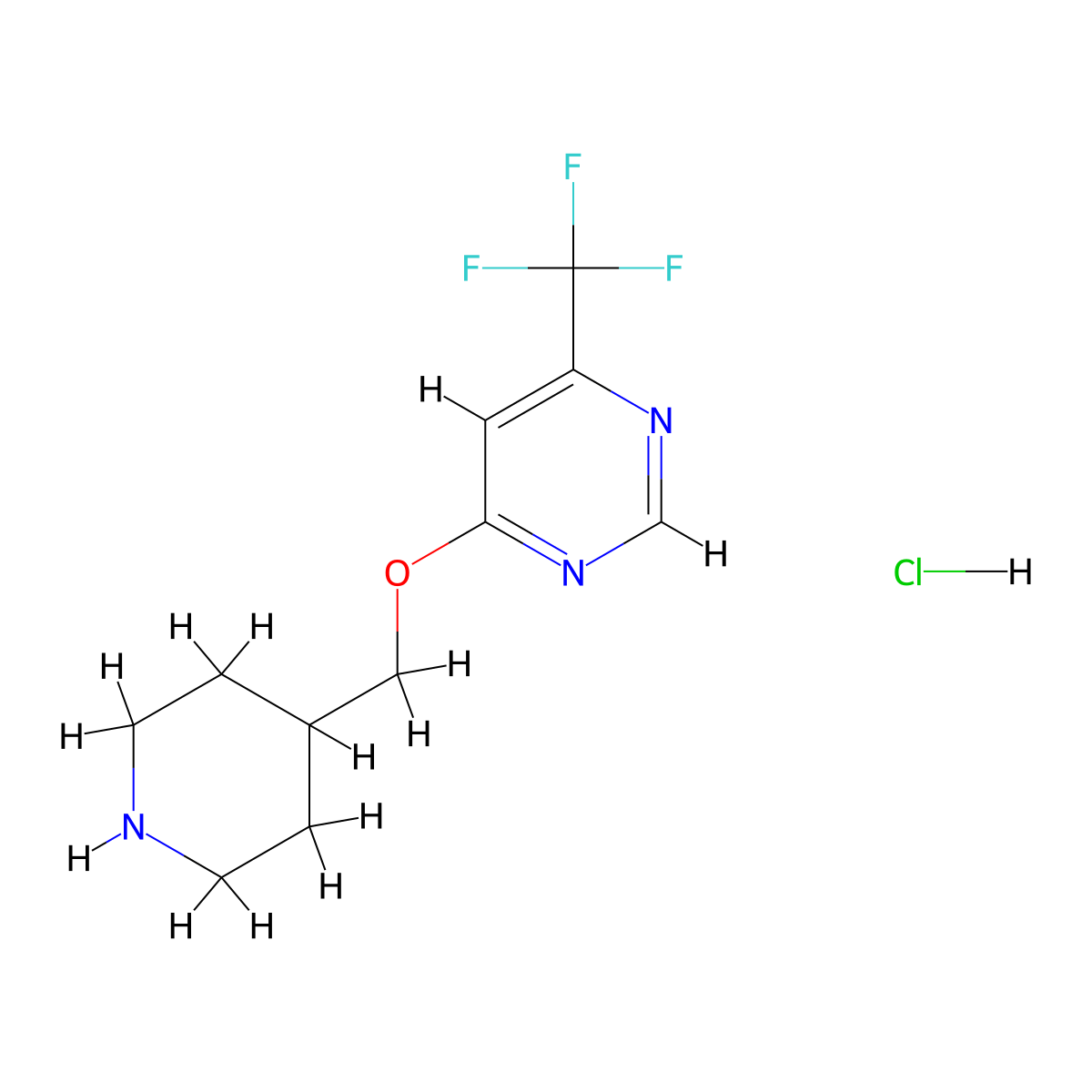 4-[(Piperidin-4-yl)methoxy]-6-(trifluoromethyl)pyrimidine hydrochloride molecular structure, CAS 2680615-40-9