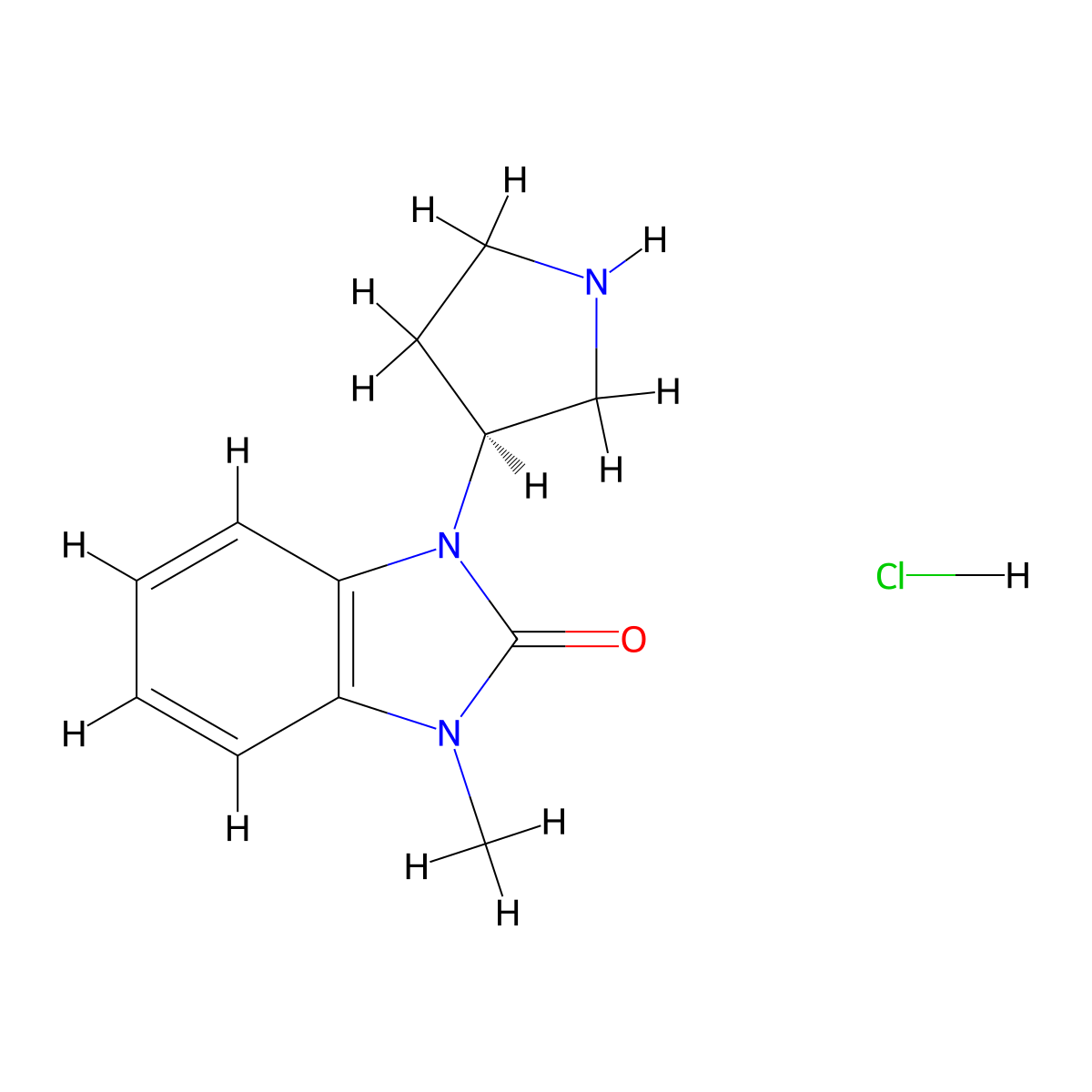 1-methyl-3-[(3S)-pyrrolidin-3-yl]-2,3-dihydro-1H-1,3-benzodiazol-2-one hydrochloride molecular structure, CAS 2680615-42-1