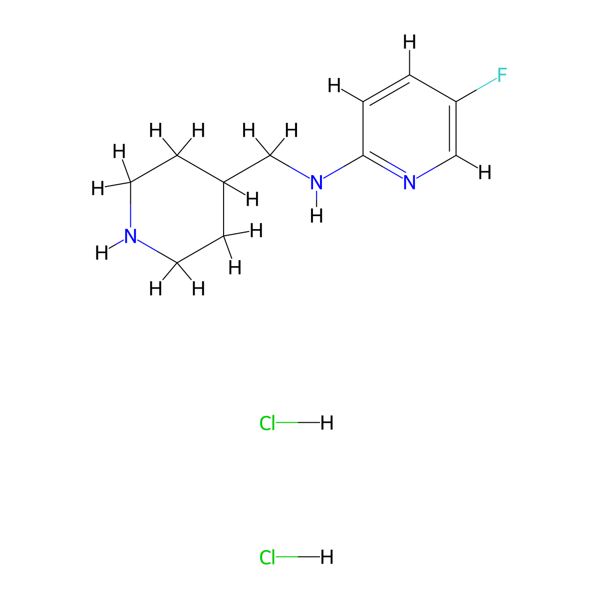 5-fluoro-N-[(piperidin-4-yl)methyl]pyridin-2-amine dihydrochloride molecular structure, CAS 2680615-59-0