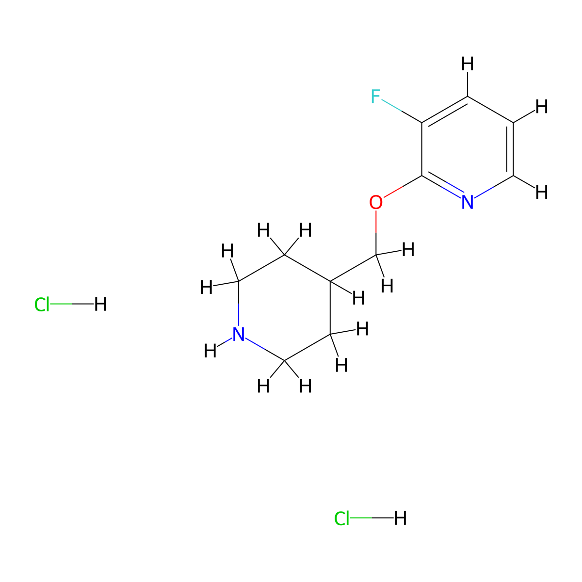3-Fluoro-2-[(piperidin-4-yl)methoxy]pyridine dihydrochloride molecular structure, CAS 2680615-60-3
