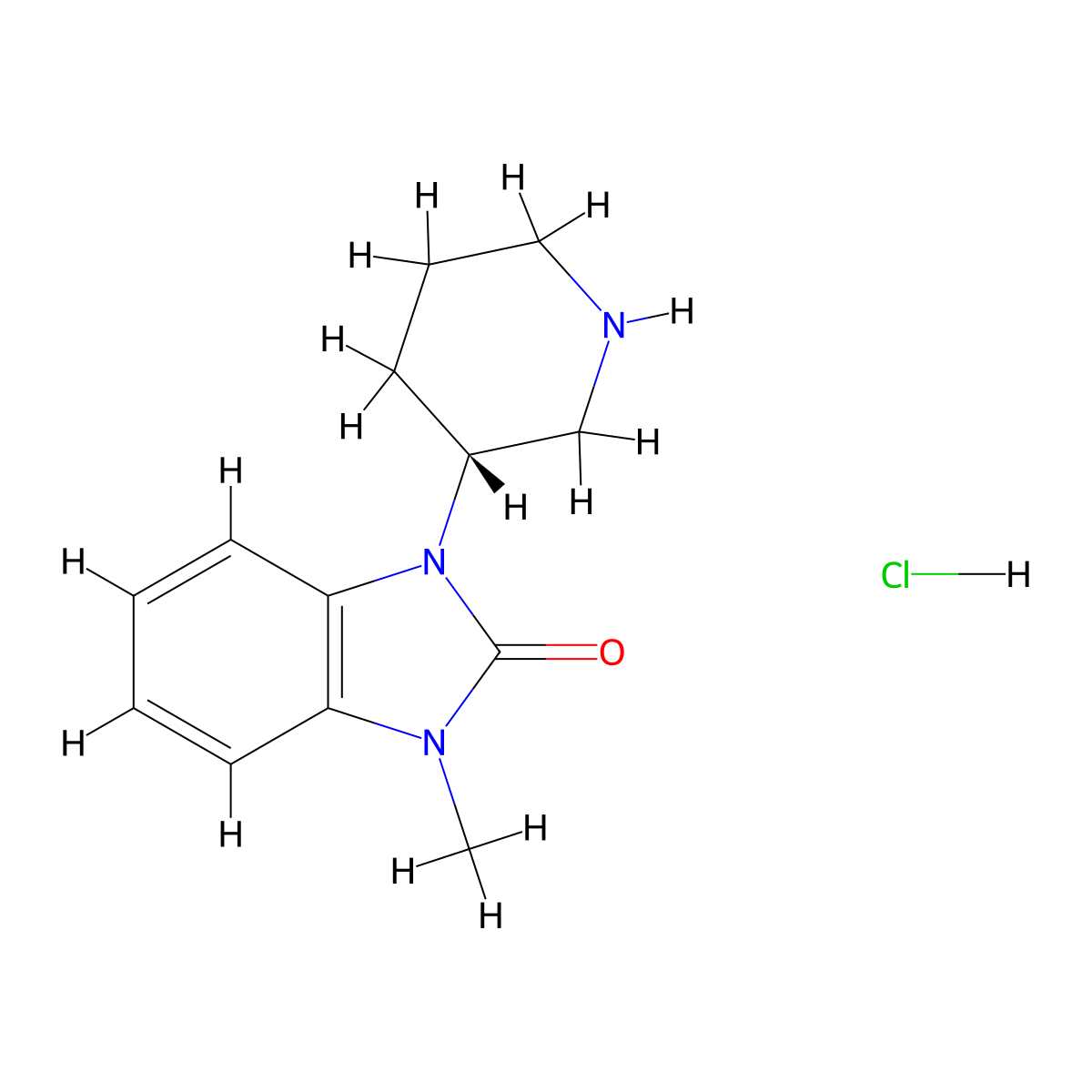 1-methyl-3-[(3R)-piperidin-3-yl]-2,3-dihydro-1H-1,3-benzodiazol-2-one hydrochloride molecular structure, CAS 2680615-84-1