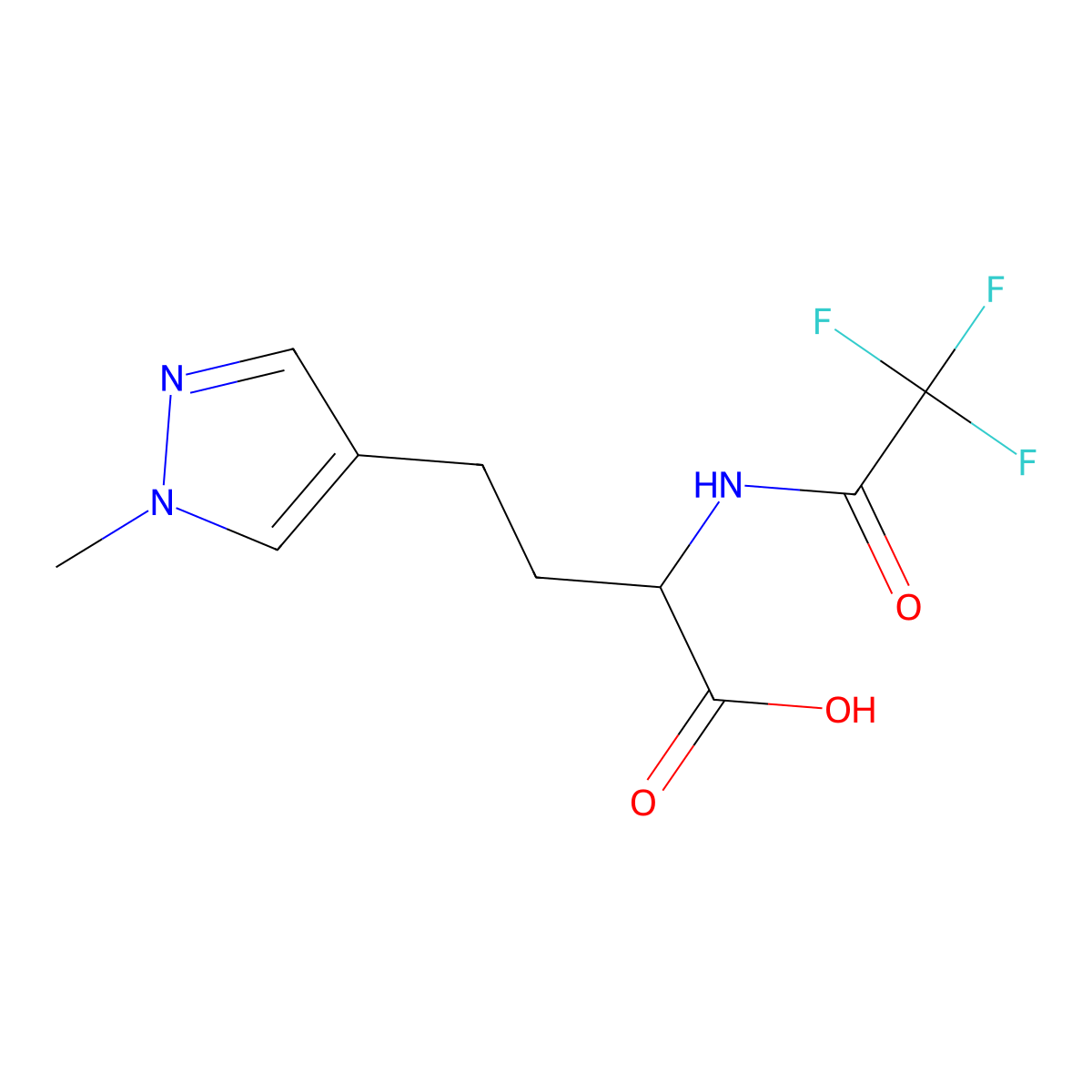 4-(1-methyl-1H-pyrazol-4-yl)-2-(2,2,2-trifluoroacetamido)butanoic acid molecular structure, CAS 2680618-07-7