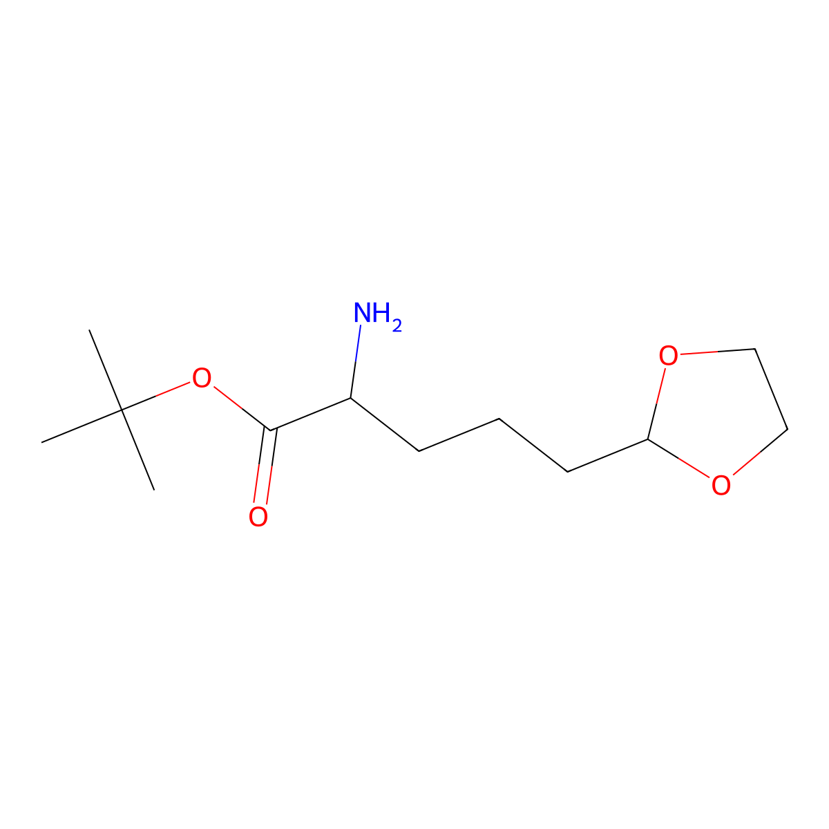 Tert-butyl 2-amino-5-(1,3-dioxolan-2-yl)pentanoate molecular structure, CAS 2680618-20-4