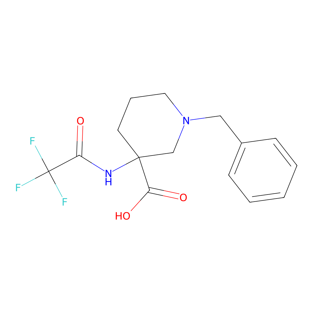 1-Benzyl-3-(2,2,2-trifluoroacetamido)piperidine-3-carboxylic acid molecular structure, CAS 2680618-48-6