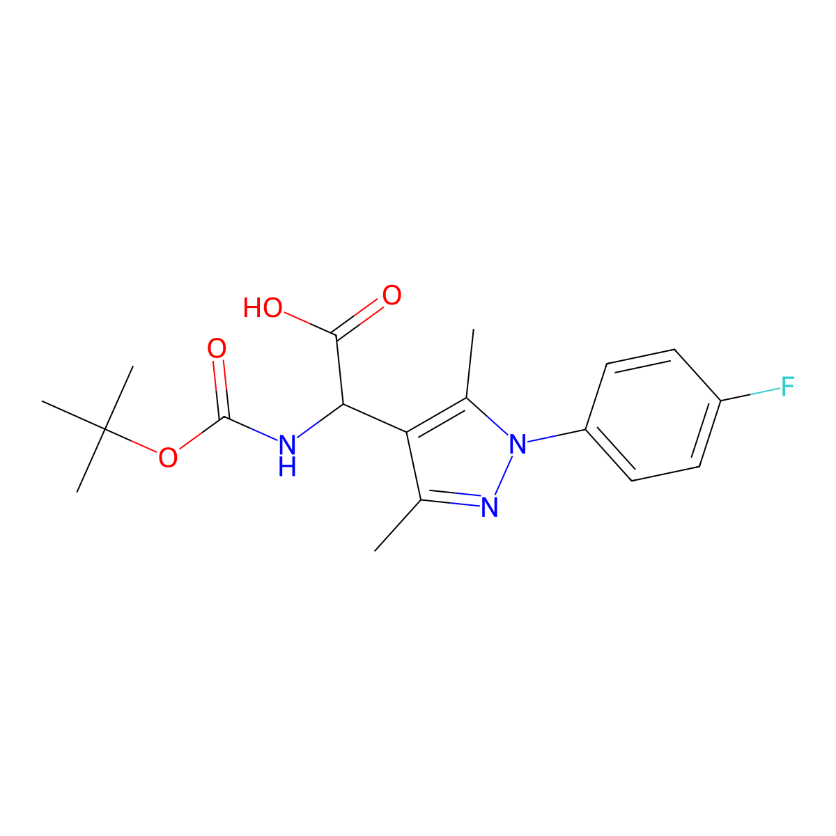 2-{[(tert-butoxy)carbonyl]amino}-2-[1-(4-fluorophenyl)-3,5-dimethyl-1H-pyrazol-4-yl]acetic acid molecular structure, CAS 2680618-62-4