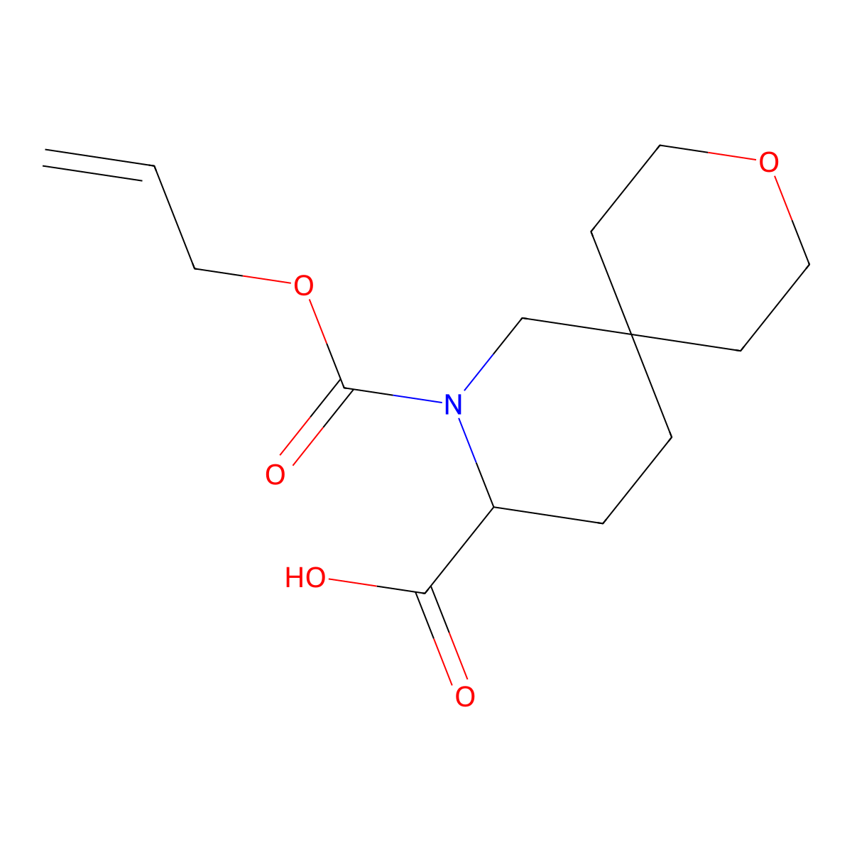 2-[(Prop-2-en-1-yloxy)carbonyl]-9-oxa-2-azaspiro[5.5]undecane-3-carboxylic acid molecular structure, CAS 2680618-81-7