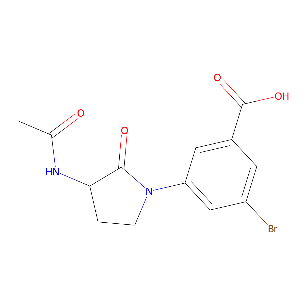 3-Bromo-5-(3-acetamido-2-oxopyrrolidin-1-yl)benzoic acid molecular structure, CAS 2680619-11-6