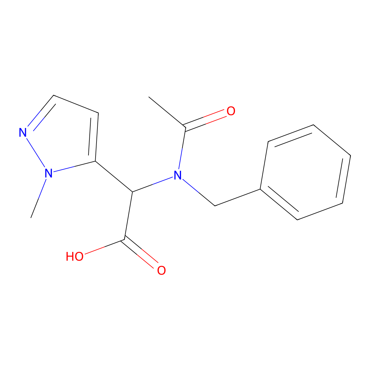 2-(N-benzylacetamido)-2-(1-methyl-1H-pyrazol-5-yl)acetic acid molecular structure, CAS 2680619-13-8