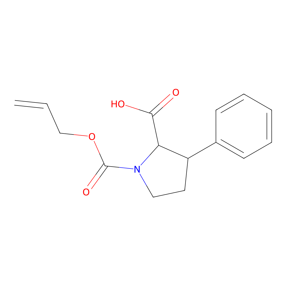 3-Phenyl-1-[(prop-2-en-1-yloxy)carbonyl]pyrrolidine-2-carboxylic acid molecular structure, CAS 2680619-14-9