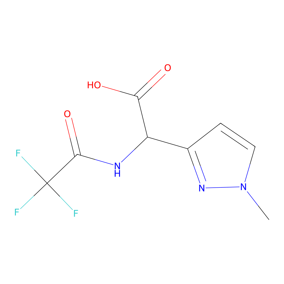 2-(1-methyl-1H-pyrazol-3-yl)-2-(2,2,2-trifluoroacetamido)acetic acid molecular structure, CAS 2680619-16-1
