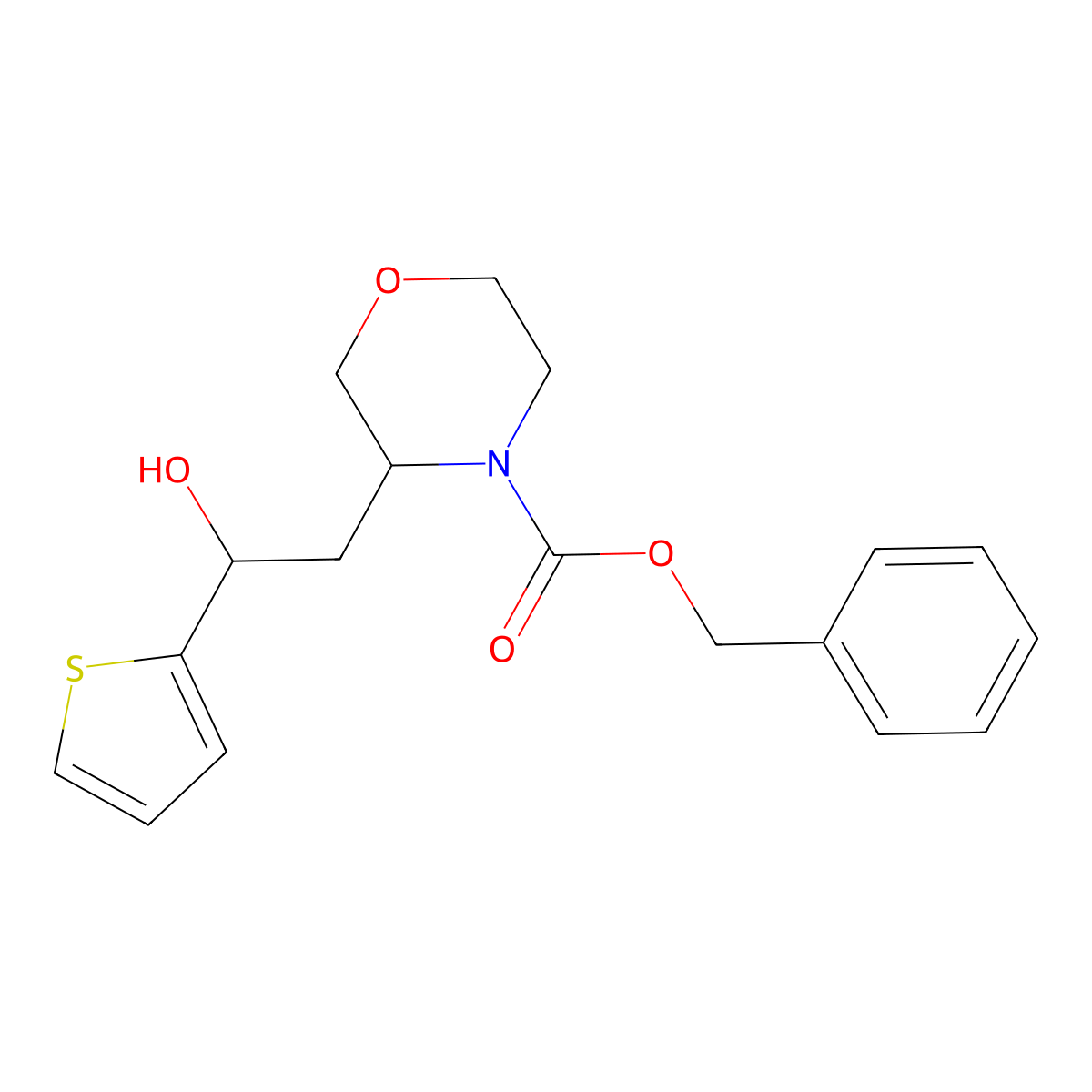 Benzyl 3-[2-hydroxy-2-(thiophen-2-yl)ethyl]morpholine-4-carboxylate molecular structure, CAS 2680619-51-4