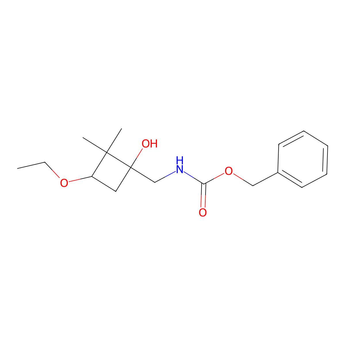 benzyl N-[(3-ethoxy-1-hydroxy-2,2-dimethylcyclobutyl)methyl]carbamate molecular structure, CAS 2680619-62-7