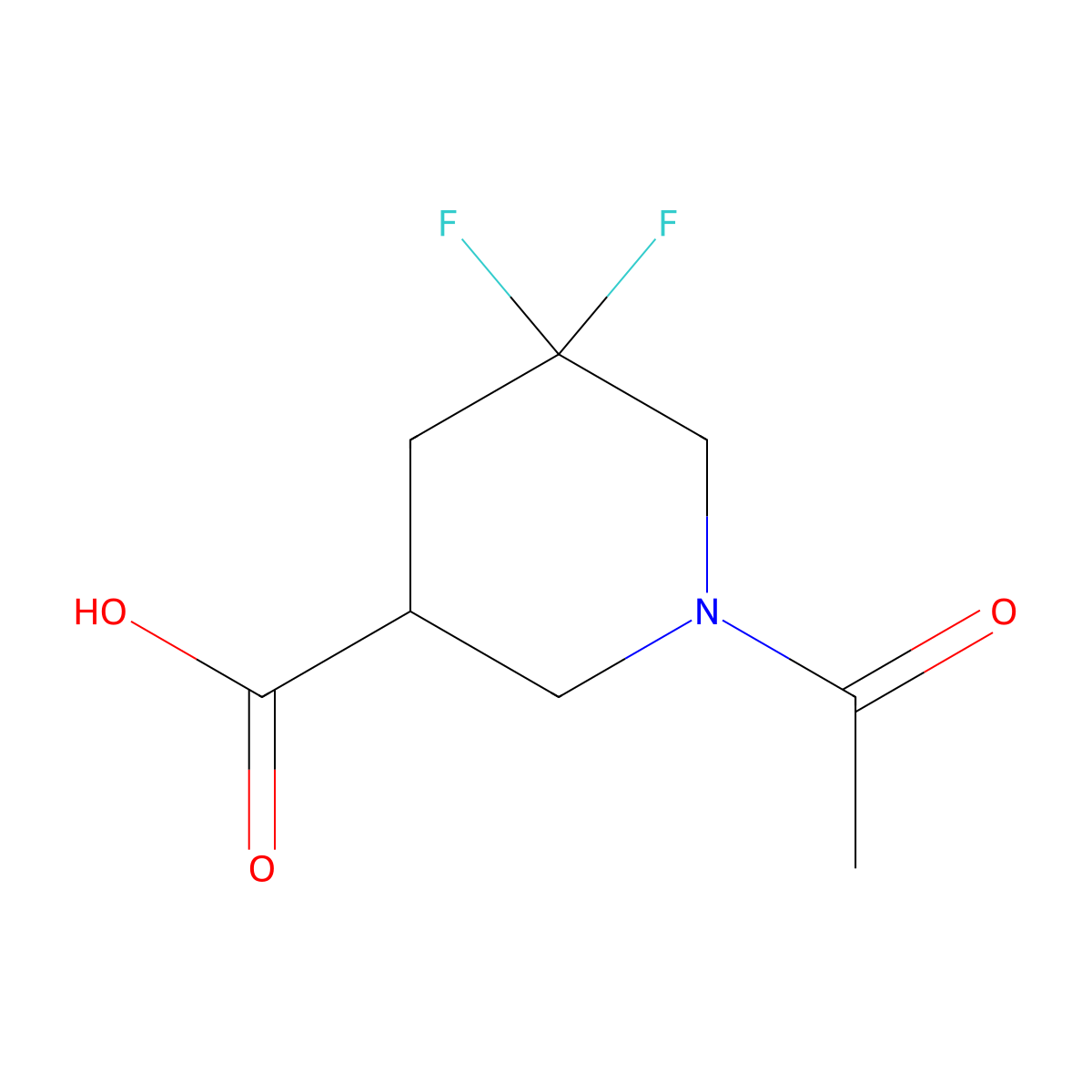 1-Acetyl-5,5-difluoropiperidine-3-carboxylic acid molecular structure, CAS 2680620-18-0