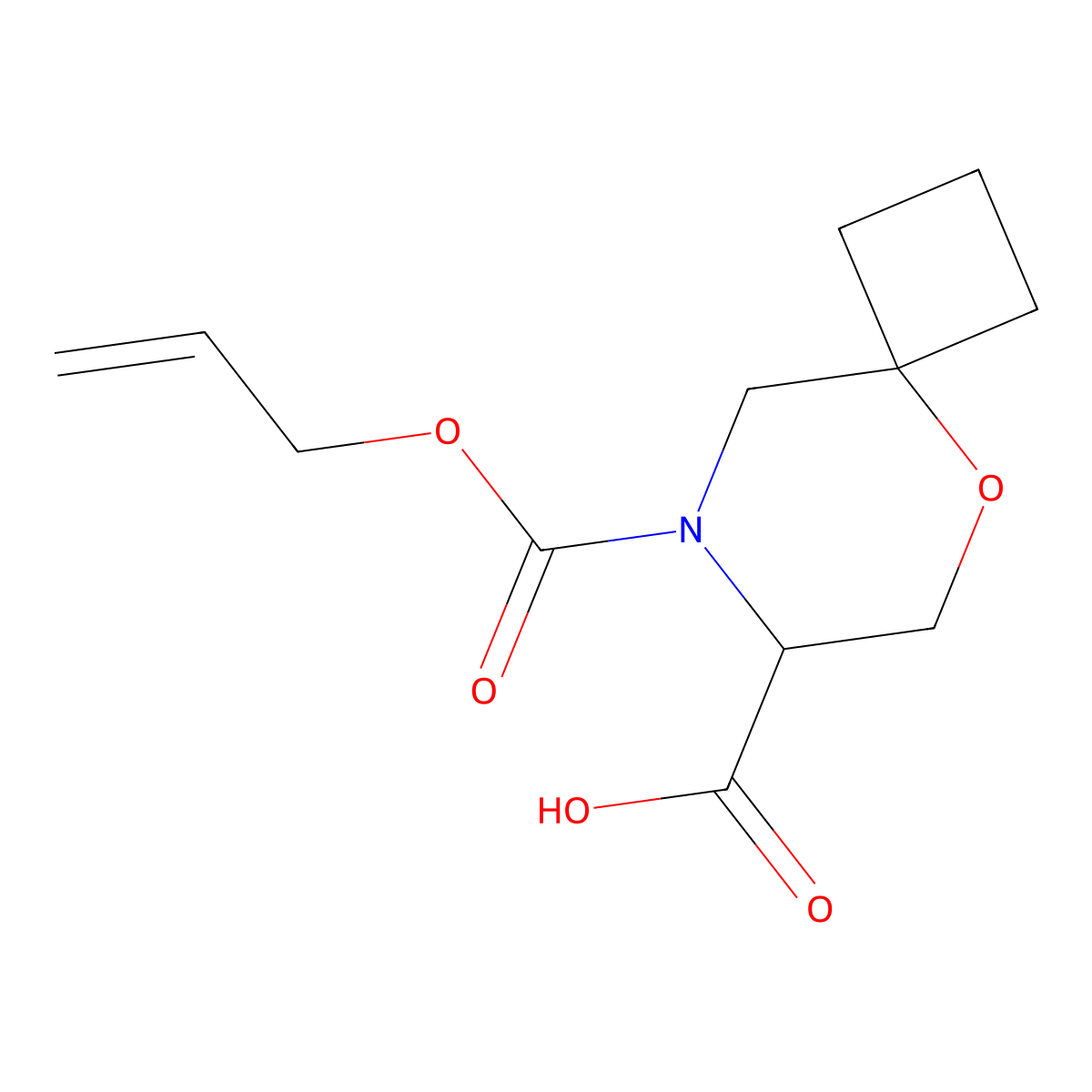 8-[(Prop-2-en-1-yloxy)carbonyl]-5-oxa-8-azaspiro[3.5]nonane-7-carboxylic acid molecular structure, CAS 2680620-23-7