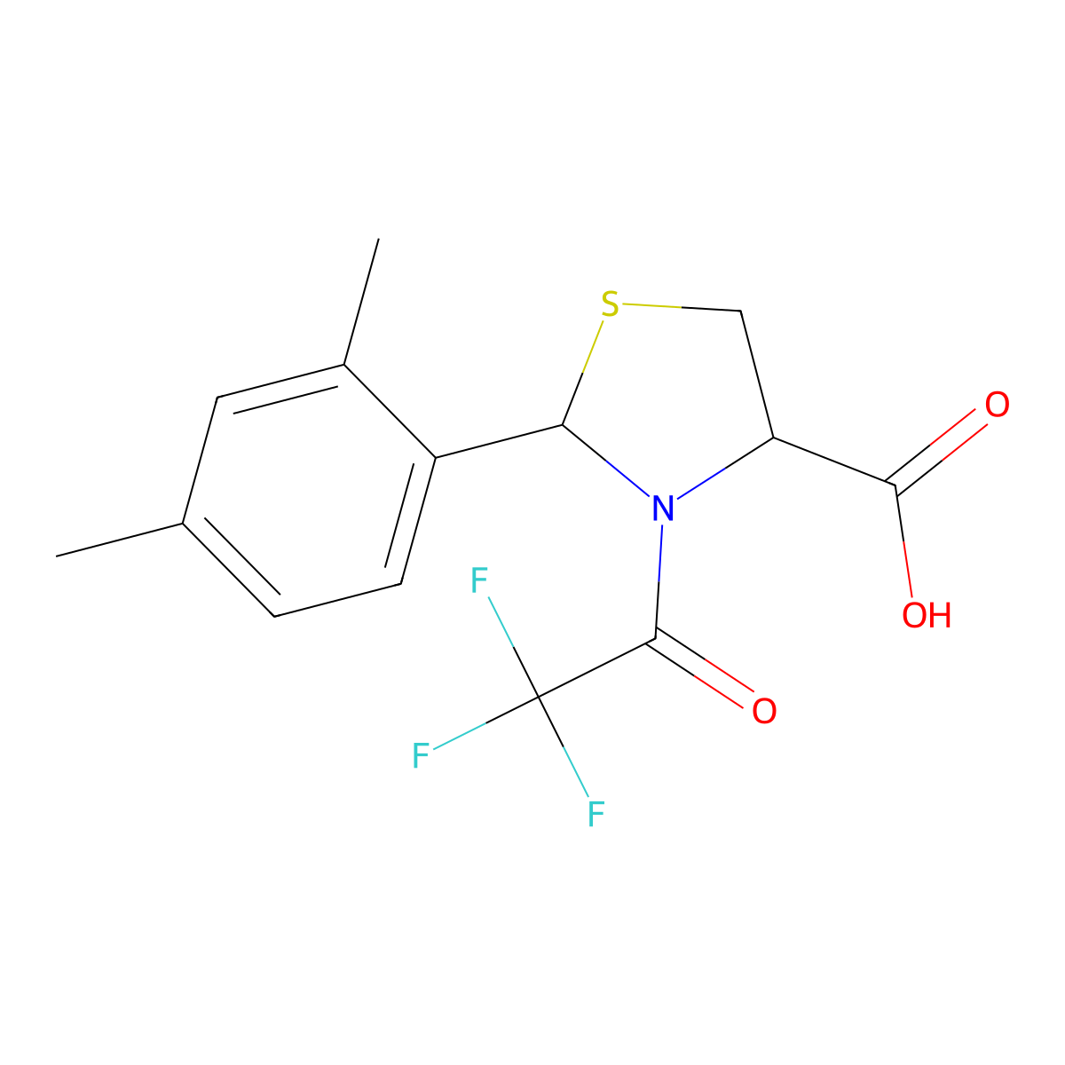 2-(2,4-Dimethylphenyl)-3-(2,2,2-trifluoroacetyl)-1,3-thiazolidine-4-carboxylic acid molecular structure, CAS 2680620-27-1