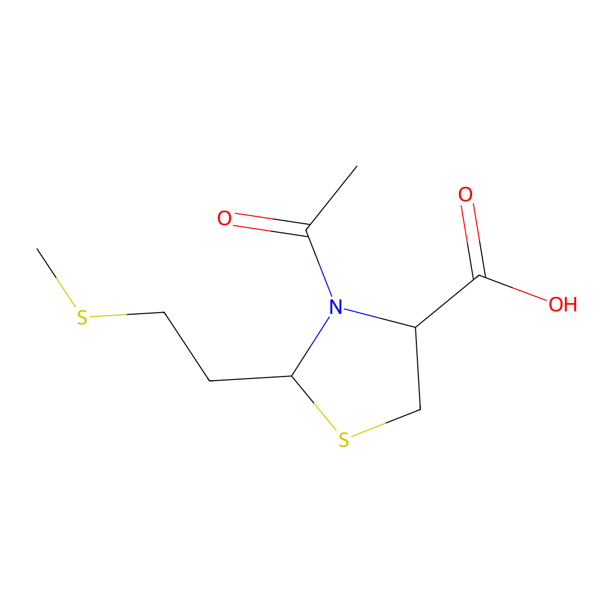 3-Acetyl-2-[2-(methylsulfanyl)ethyl]-1,3-thiazolidine-4-carboxylic acid molecular structure, CAS 2680620-28-2