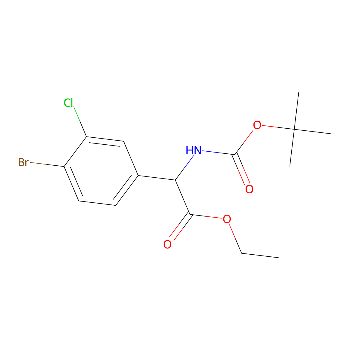 Ethyl 2-(4-bromo-3-chlorophenyl)-2-{[(tert-butoxy)carbonyl]amino}acetate molecular structure, CAS 2680620-42-0