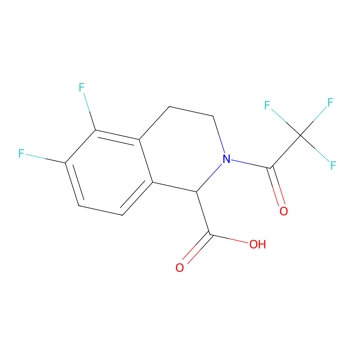 5,6-Difluoro-2-(2,2,2-trifluoroacetyl)-1,2,3,4-tetrahydroisoquinoline-1-carboxylic acid molecular structure, CAS 2680620-44-2