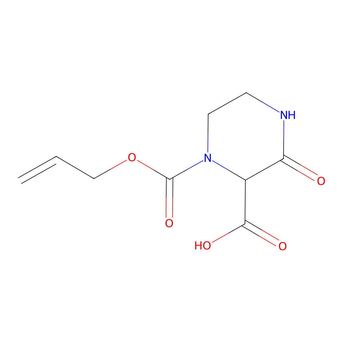 3-Oxo-1-[(prop-2-en-1-yloxy)carbonyl]piperazine-2-carboxylic acid molecular structure, CAS 2680620-58-8