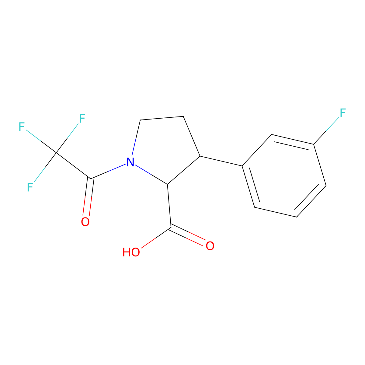 3-(3-Fluorophenyl)-1-(2,2,2-trifluoroacetyl)pyrrolidine-2-carboxylic acid molecular structure, CAS 2680620-65-7