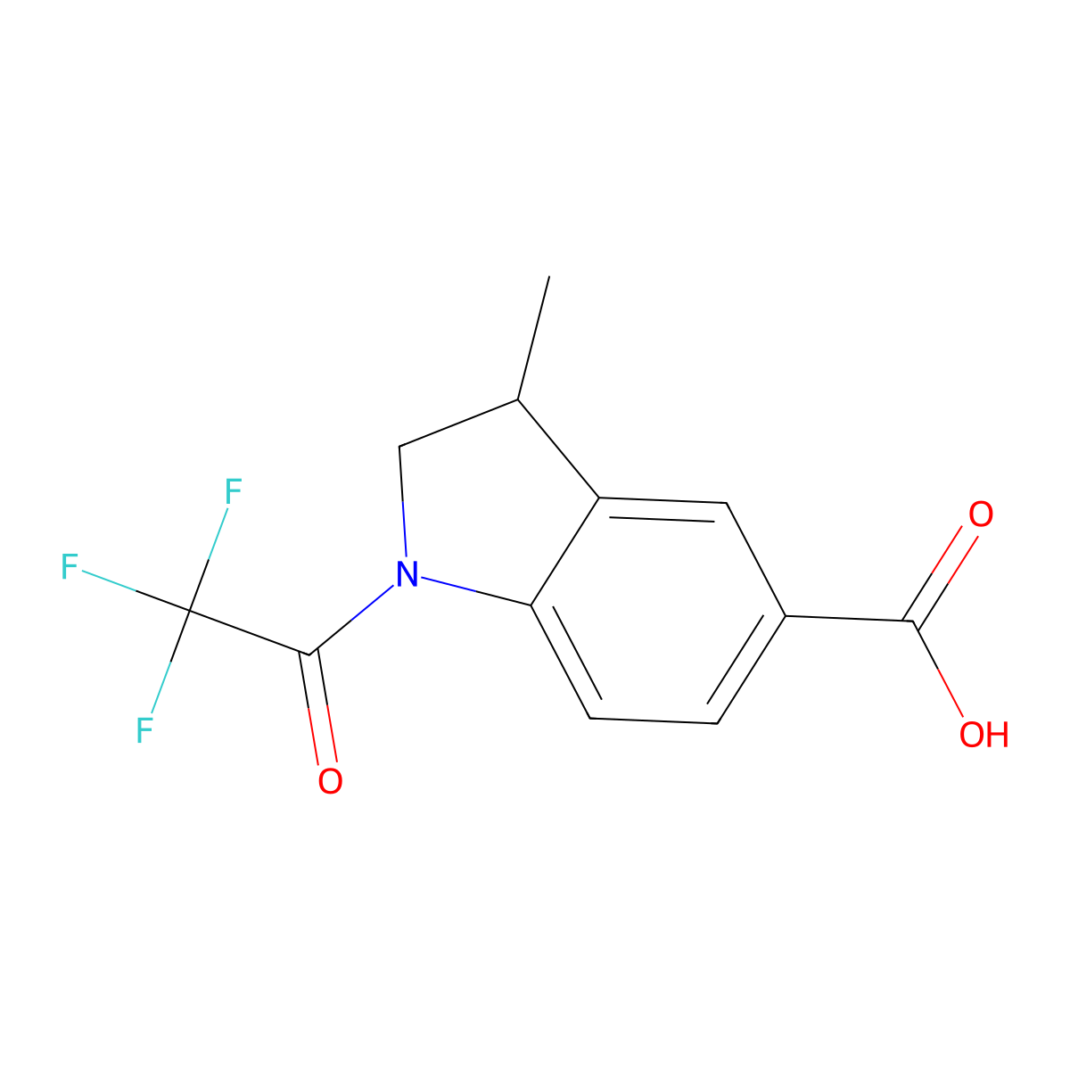 3-methyl-1-(2,2,2-trifluoroacetyl)-2,3-dihydro-1H-indole-5-carboxylic acid molecular structure, CAS 2680620-88-4