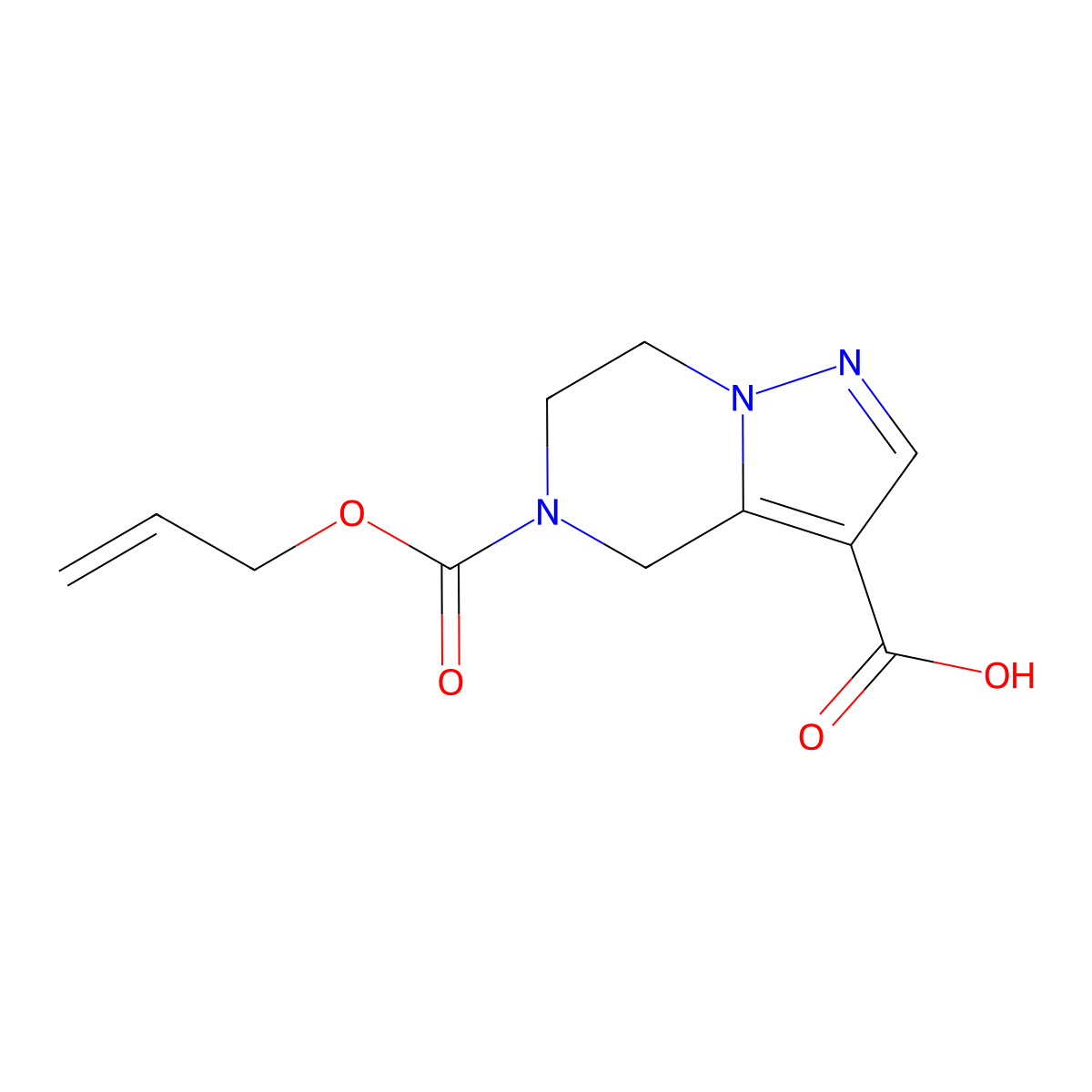 5-[(prop-2-en-1-yloxy)carbonyl]-4H,5H,6H,7H-pyrazolo[1,5-a]pyrazine-3-carboxylic acid molecular structure, CAS 2680620-96-4
