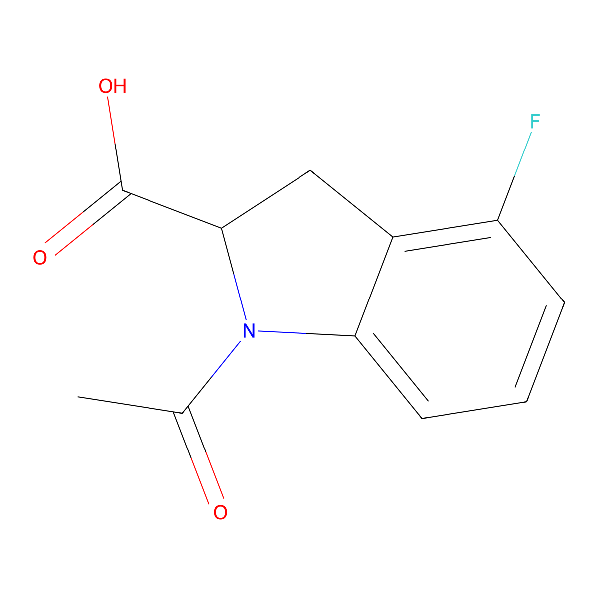 1-acetyl-4-fluoro-2,3-dihydro-1H-indole-2-carboxylic acid molecular structure, CAS 2680620-99-7