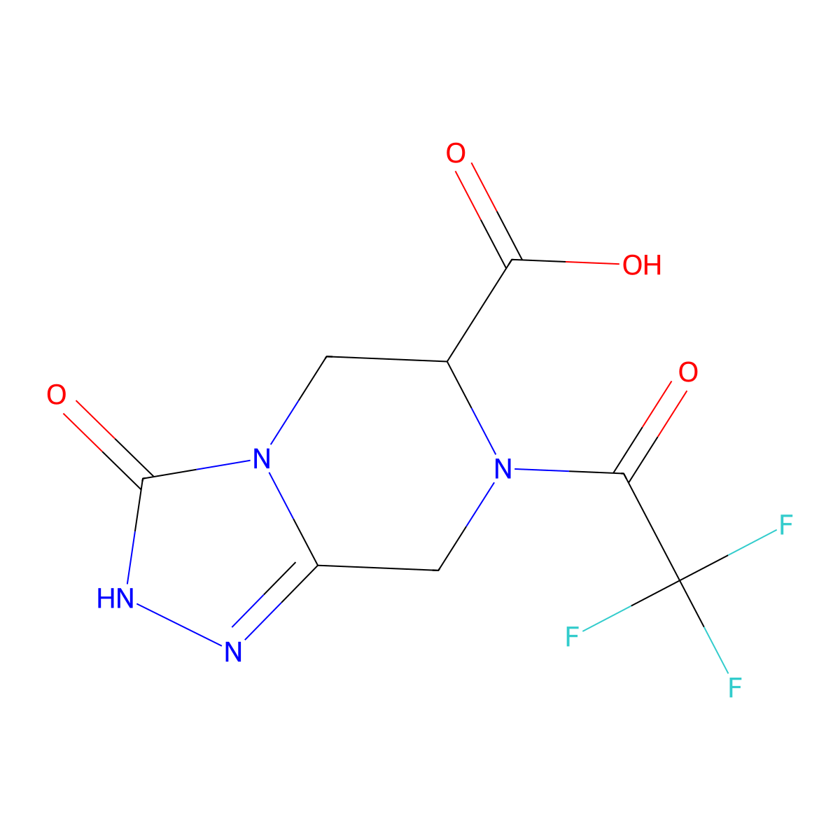 3-oxo-7-(2,2,2-trifluoroacetyl)-2H,3H,5H,6H,7H,8H-[1,2,4]triazolo[4,3-a]pyrazine-6-carboxylic acid molecular structure, CAS 2680621-07-0