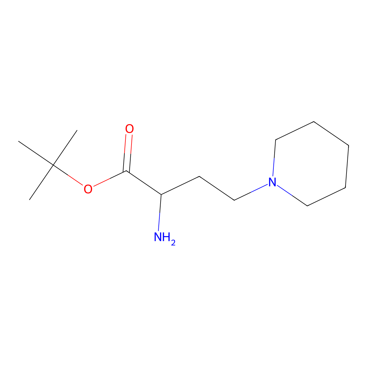 Tert-butyl 2-amino-4-(piperidin-1-yl)butanoate molecular structure, CAS 2680621-11-6