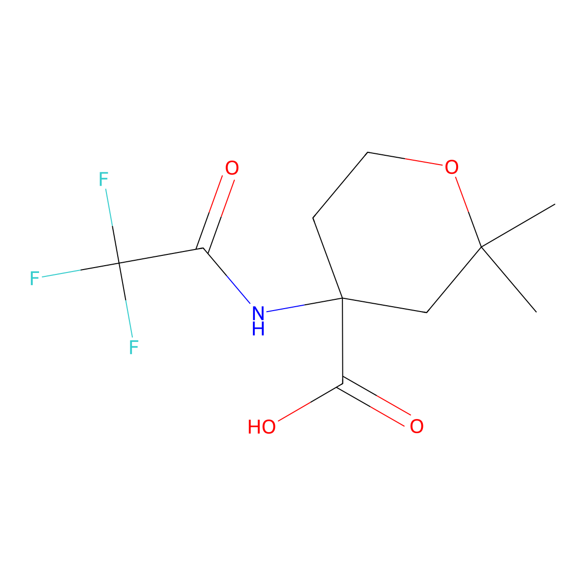 2,2-Dimethyl-4-(2,2,2-trifluoroacetamido)oxane-4-carboxylic acid molecular structure, CAS 2680621-13-8