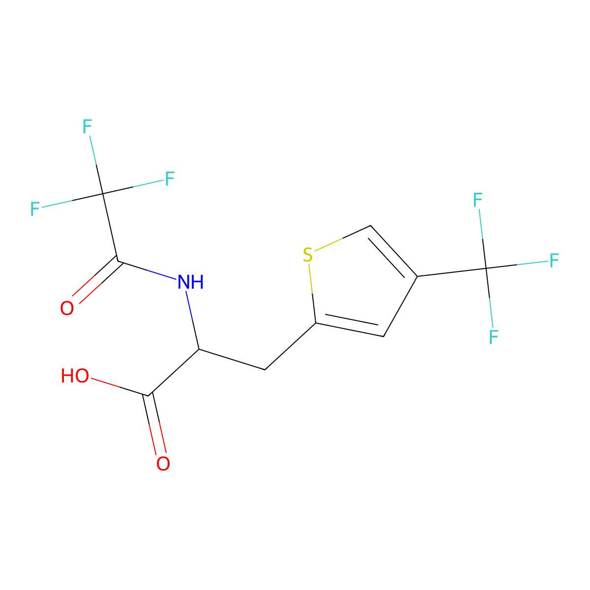 2-(2,2,2-Trifluoroacetamido)-3-[4-(trifluoromethyl)thiophen-2-yl]propanoic acid molecular structure, CAS 2680621-22-9