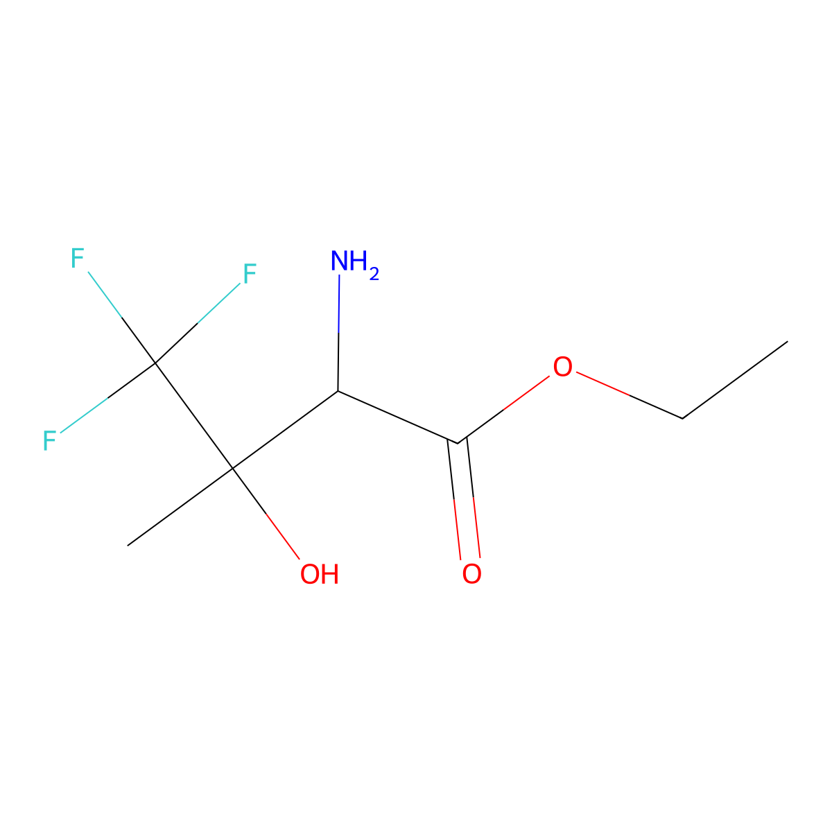 Ethyl 2-amino-4,4,4-trifluoro-3-hydroxy-3-methylbutanoate molecular structure, CAS 2680621-44-5