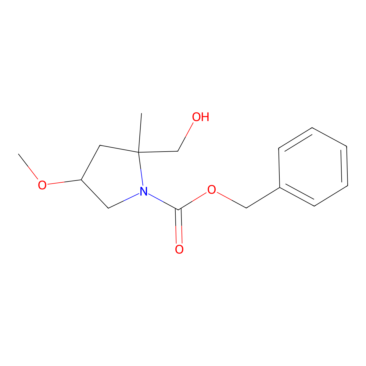 Benzyl 2-(hydroxymethyl)-4-methoxy-2-methylpyrrolidine-1-carboxylate molecular structure, CAS 2680621-64-9