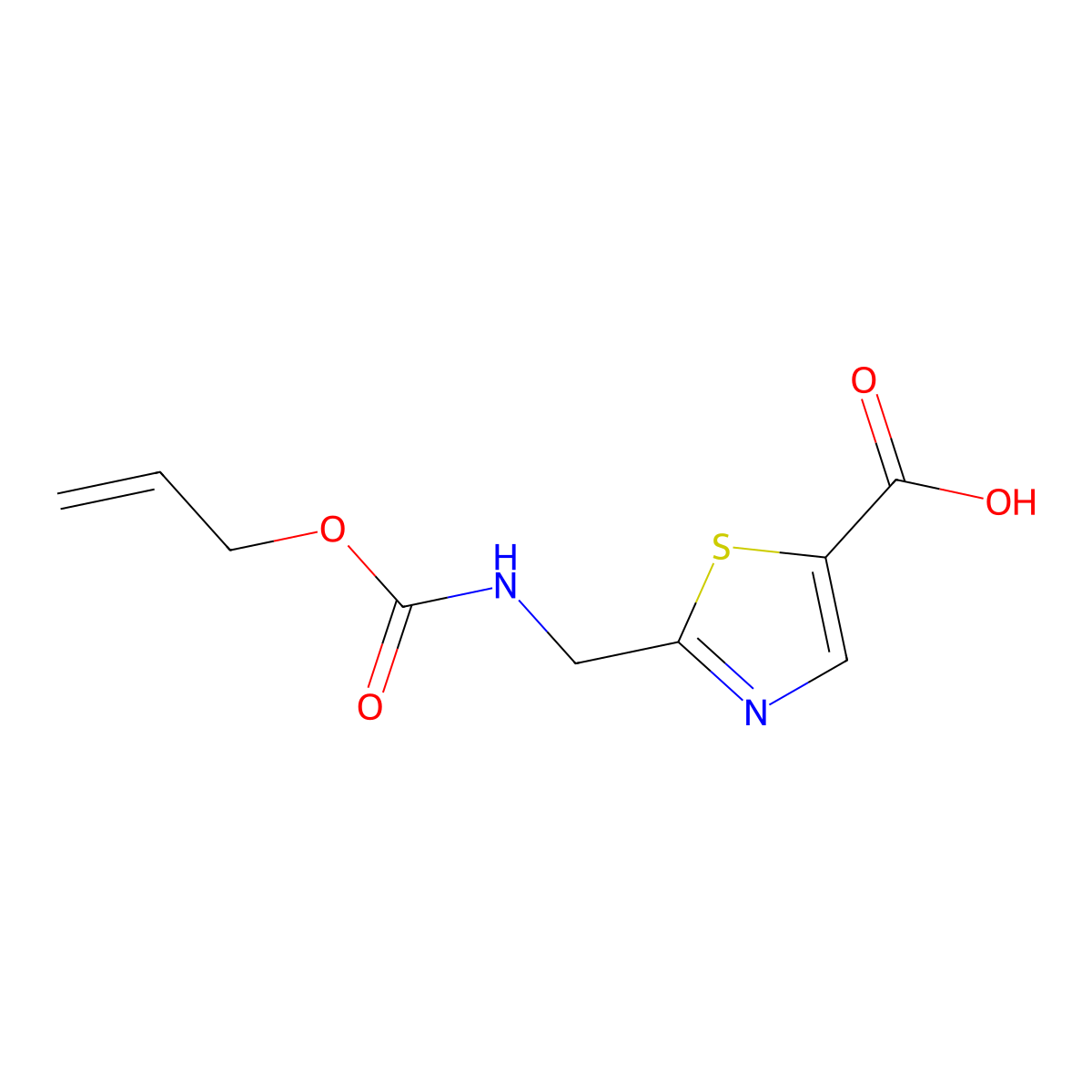 2-({[(Prop-2-en-1-yloxy)carbonyl]amino}methyl)-1,3-thiazole-5-carboxylic acid molecular structure, CAS 2680621-68-3
