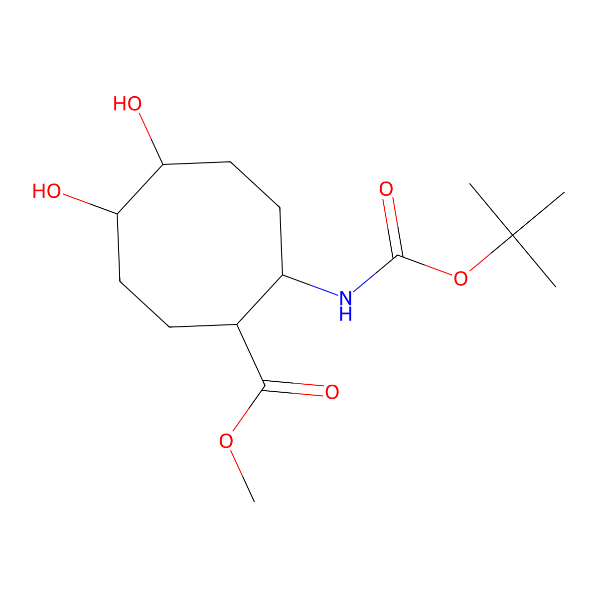 Methyl 2-{[(tert-butoxy)carbonyl]amino}-5,6-dihydroxycyclooctane-1-carboxylate molecular structure, CAS 2680621-82-1