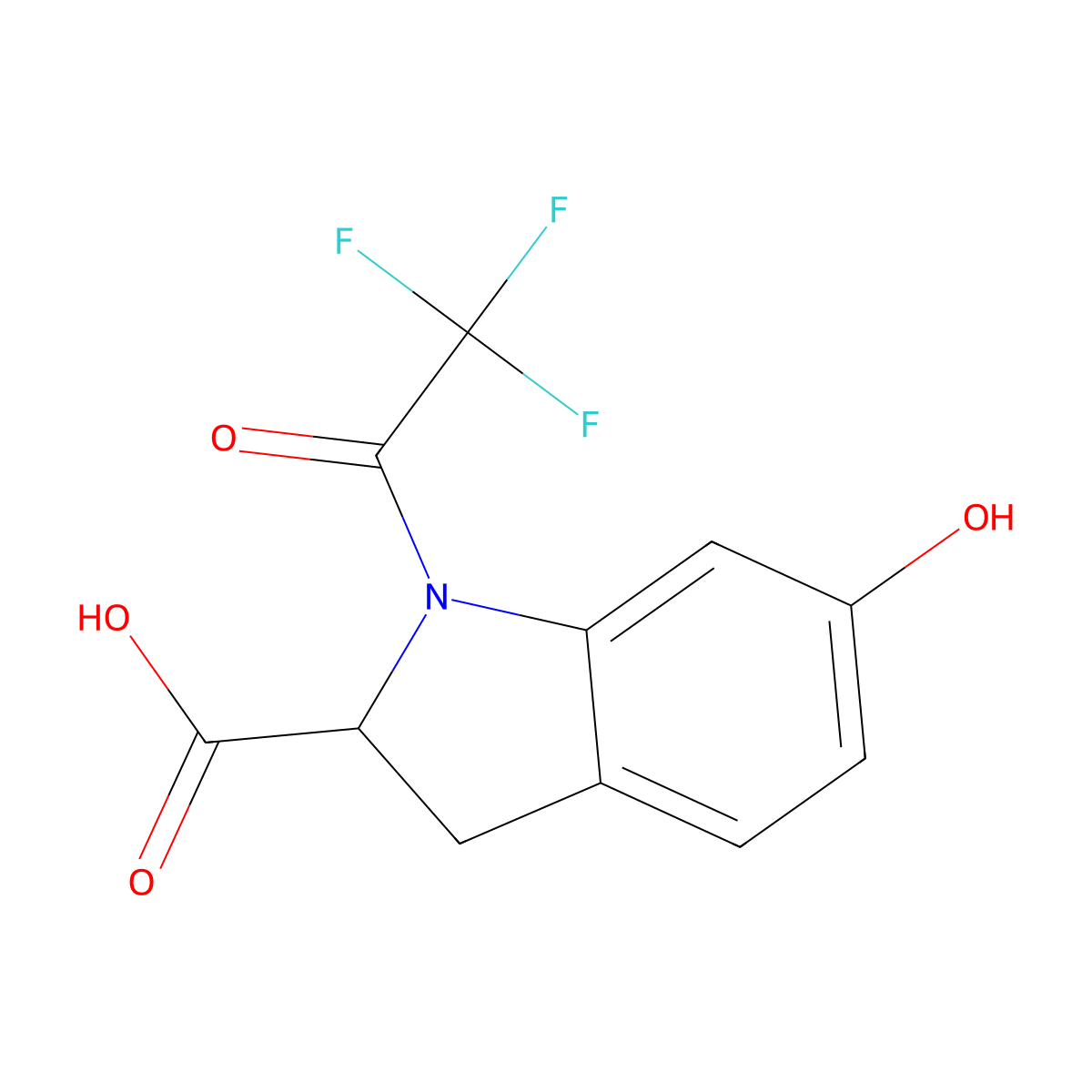 6-hydroxy-1-(2,2,2-trifluoroacetyl)-2,3-dihydro-1H-indole-2-carboxylic acid molecular structure, CAS 2680623-15-6