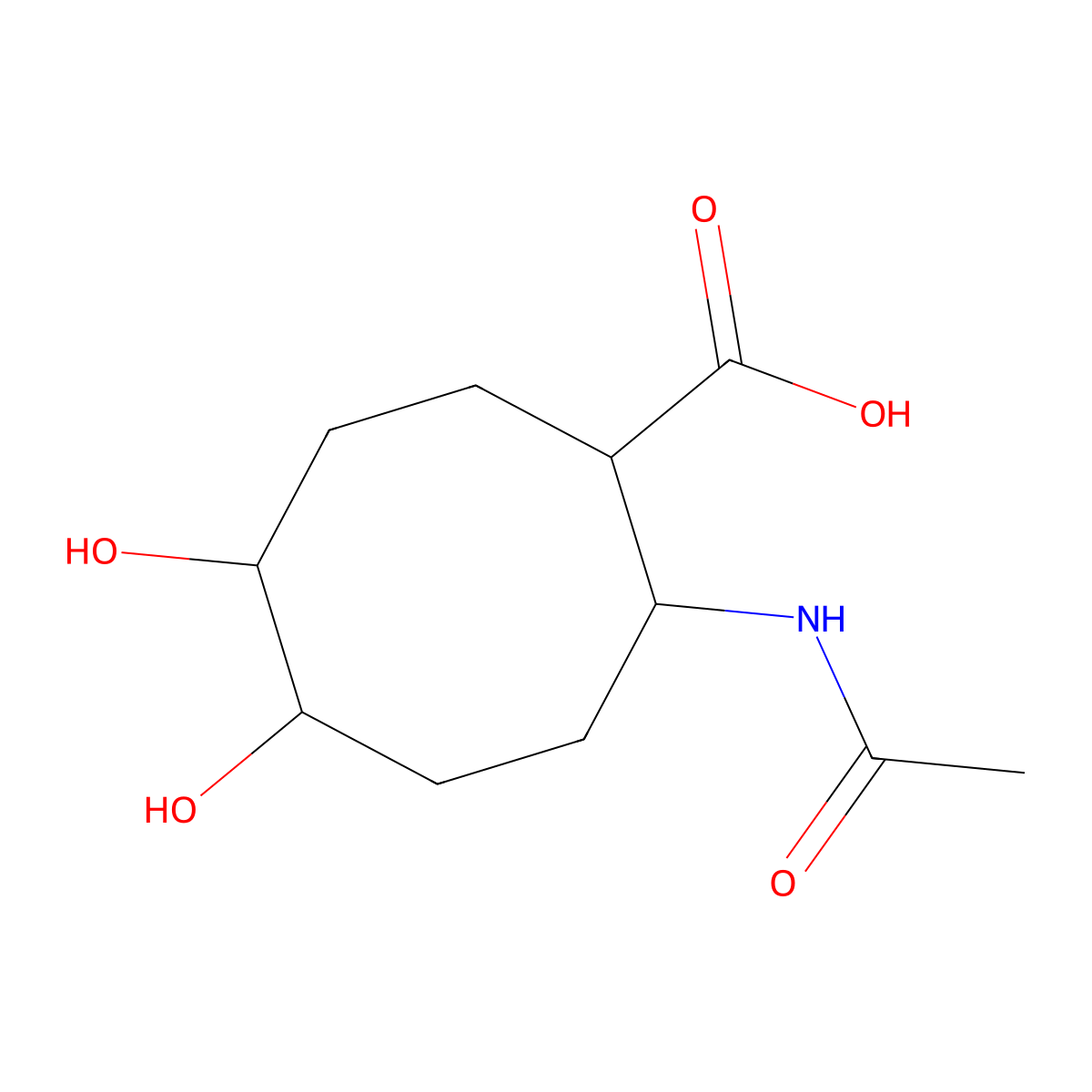 2-Acetamido-5,6-dihydroxycyclooctane-1-carboxylic acid molecular structure, CAS 2680623-18-9