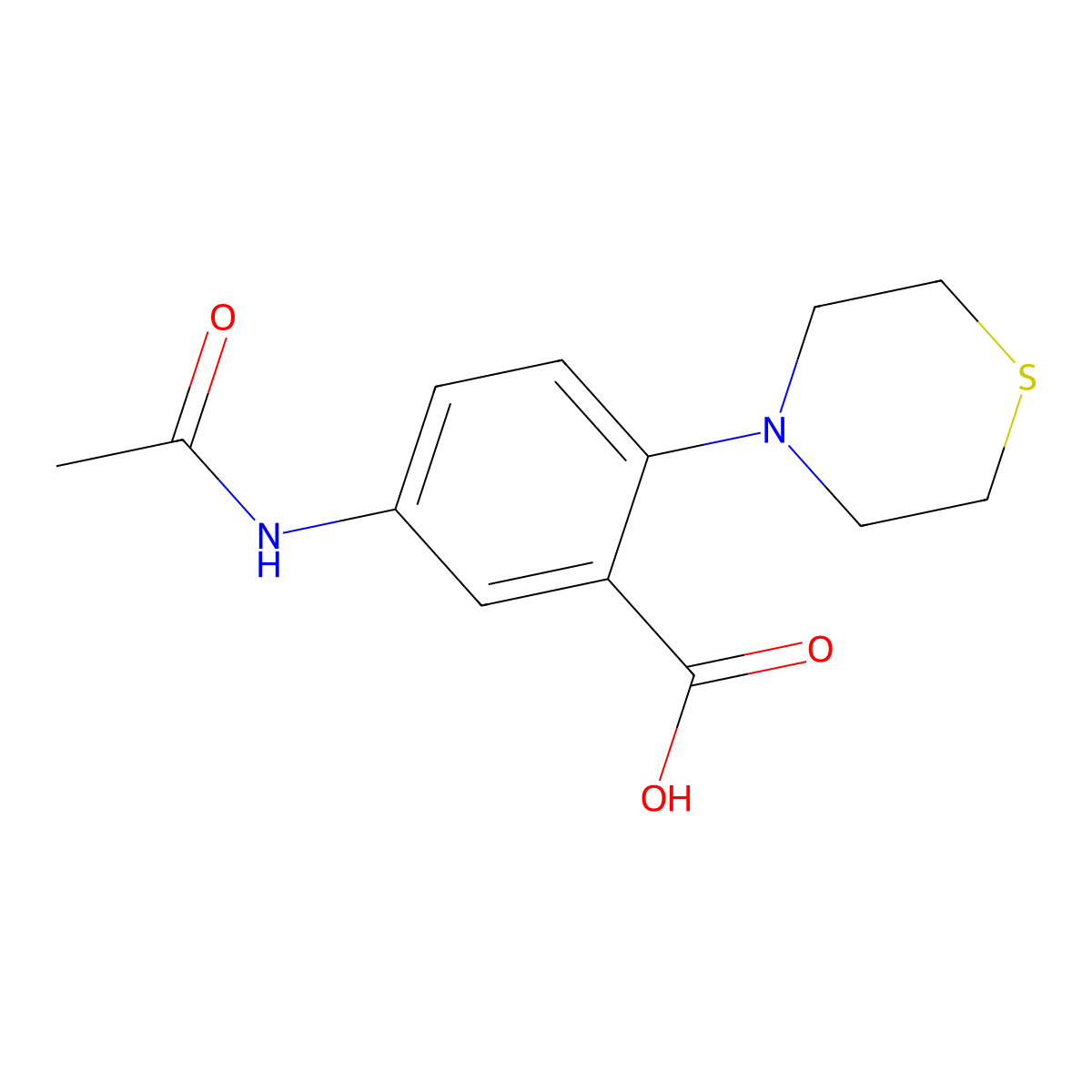 5-Acetamido-2-(thiomorpholin-4-yl)benzoic acid molecular structure, CAS 2680623-19-0