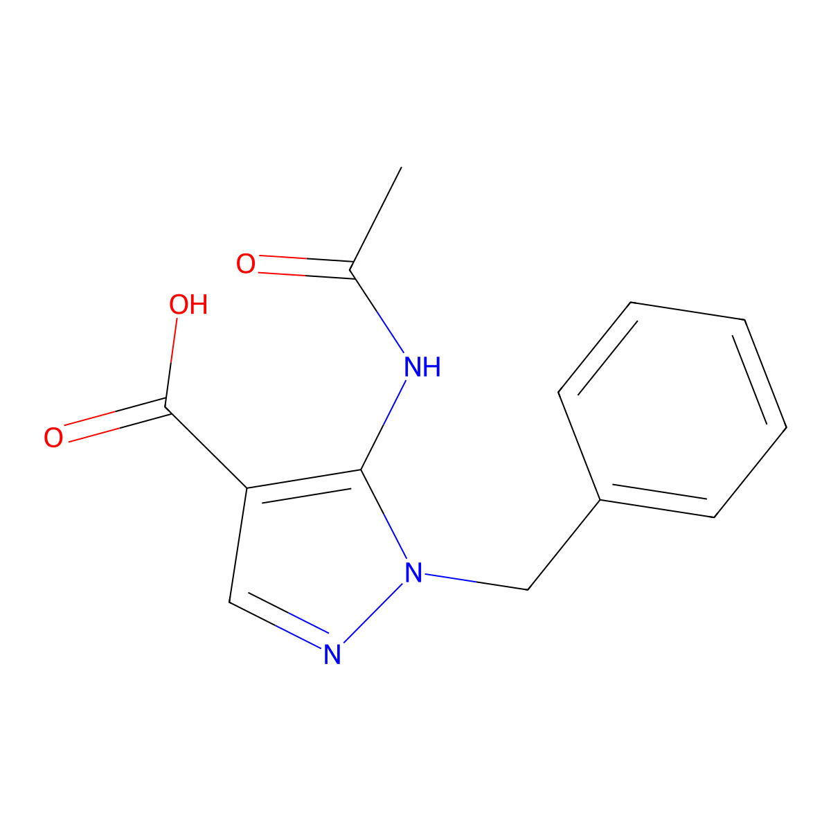 1-benzyl-5-acetamido-1H-pyrazole-4-carboxylic acid molecular structure, CAS 2680623-23-6