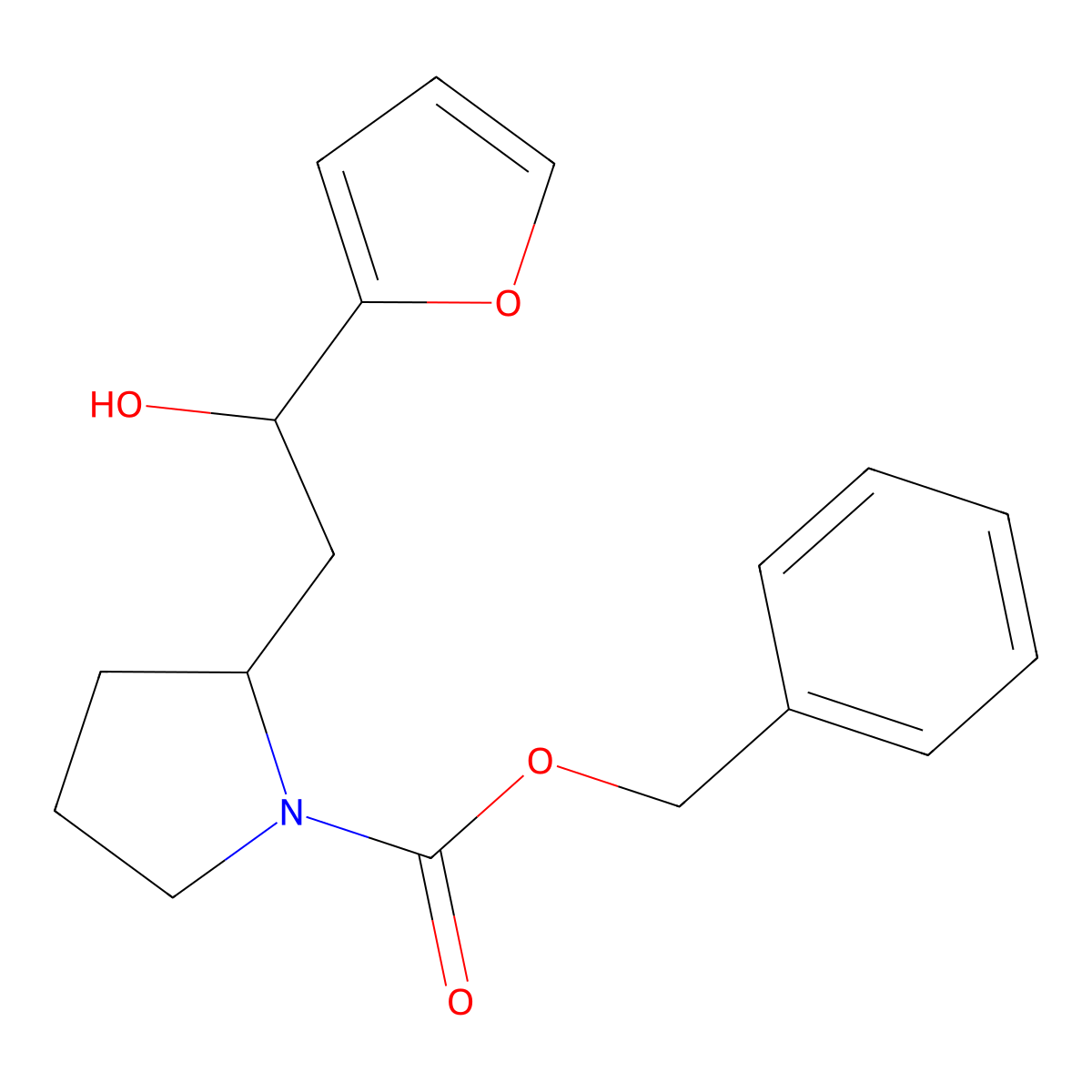 Benzyl 2-[2-(furan-2-yl)-2-hydroxyethyl]pyrrolidine-1-carboxylate molecular structure, CAS 2680623-28-1