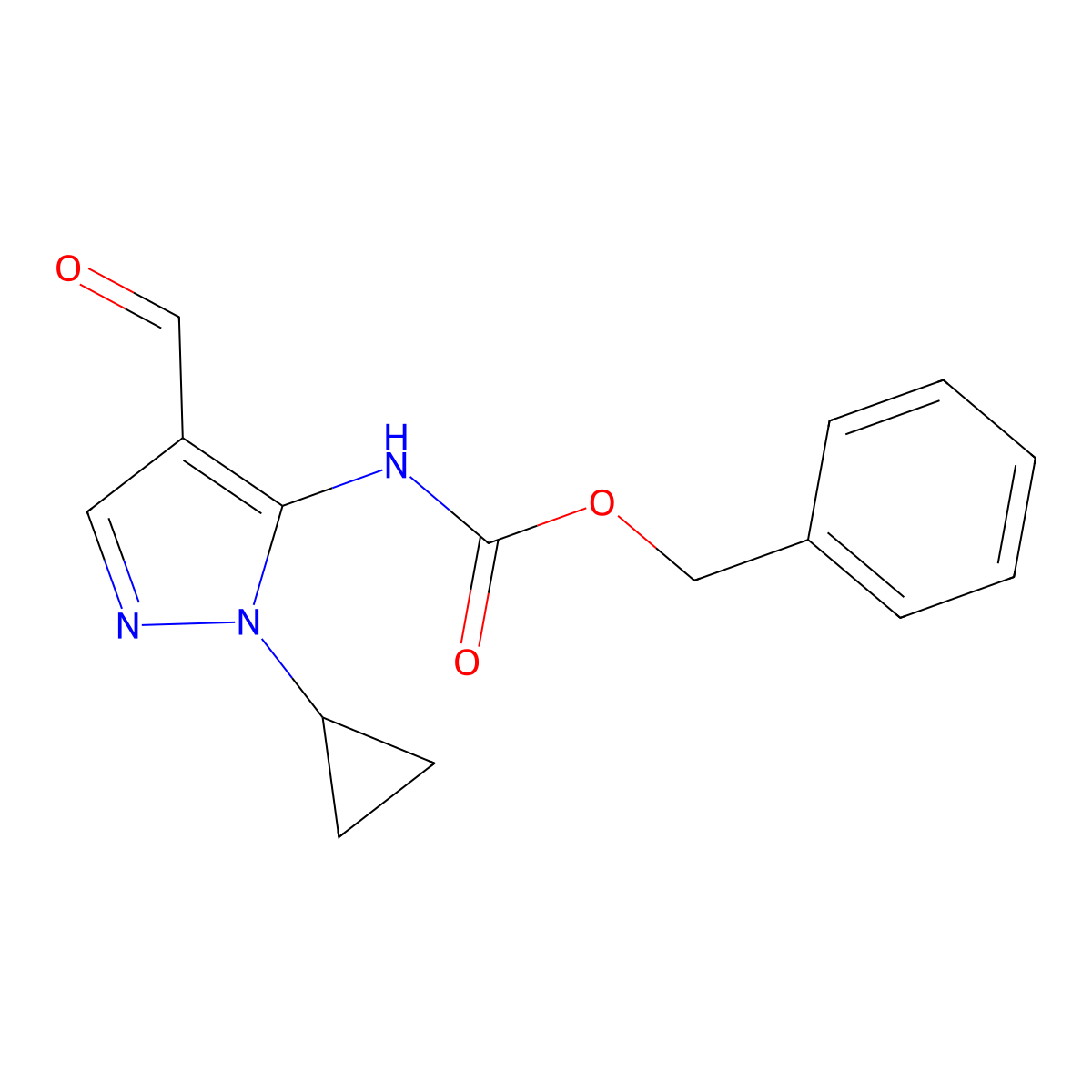 benzyl N-(1-cyclopropyl-4-formyl-1H-pyrazol-5-yl)carbamate molecular structure, CAS 2680623-29-2