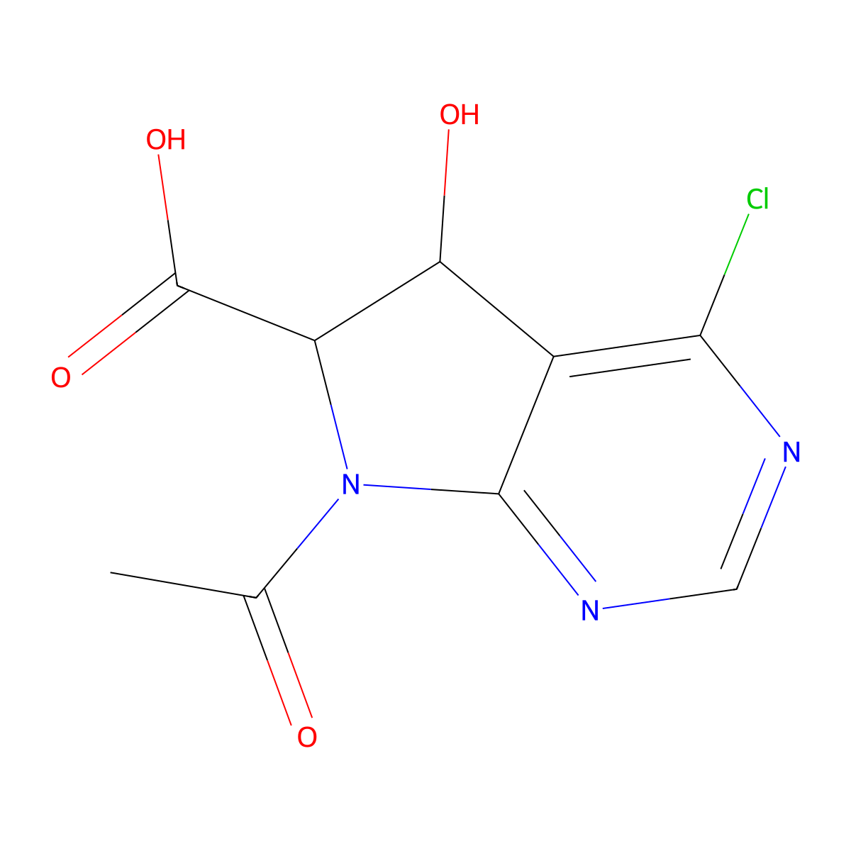 7-acetyl-4-chloro-5-hydroxy-5H,6H,7H-pyrrolo[2,3-d]pyrimidine-6-carboxylic acid molecular structure, CAS 2680623-48-5